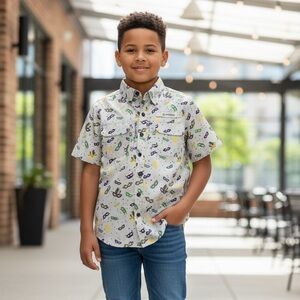 Magellan Outdoors Kids Shirt -Grey with Colorful Mask Print